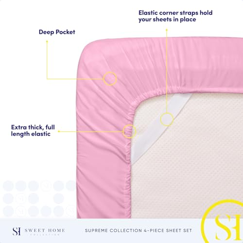 Full Size Sheet Sets - Breathable Luxury Sheets with Full Elastic & Secure Corner Straps Built In - 1800 Supreme Collection Extra Soft Deep Pocket Bedding Set, Sheet Set, Full, Pink