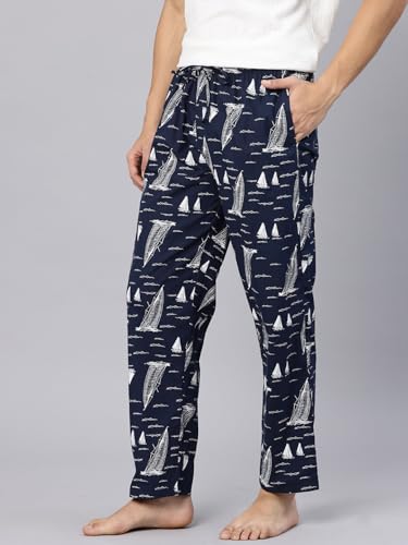 Image of Majestic Man Men's Printed Pure Cotton Lounge Pyjama | Comfort Fit | Elastic Waist with Drawstring | 3 Pockets | Button Closure