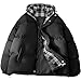 Plaid Lined Puffer Jacket for Men Hooded Winter Coat with Thermal Padding Loose Fit for All-Day Comfort (Black,3X-Large)