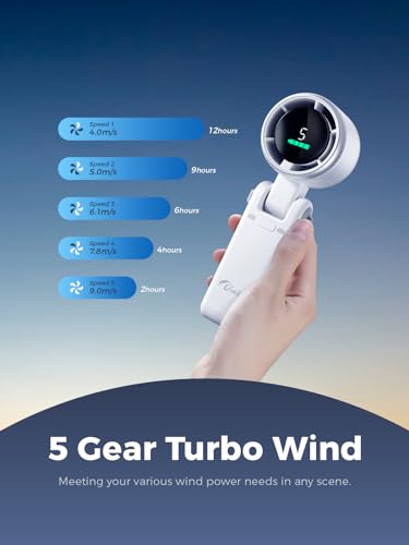 Diveblues Portable Handheld Turbo Fan, 5 Gear Wind, Battery Operated, Up to 12 Working Hours, 3 IN 1 Hand Fan with Air Turbo Tech Cooling Fan for Outdoor Activities, Travel, Working, Silvery white - Image 4