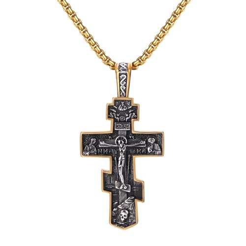 Collier croix orthodoxe suspendue à sa maille robuste en acier inaltérable