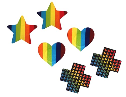 PASTIES PARTY Rainbow Pride Pasties Pack - 3 Pairs Fun Nipple Covers for Parties, Raves, Festivals, Disposable
