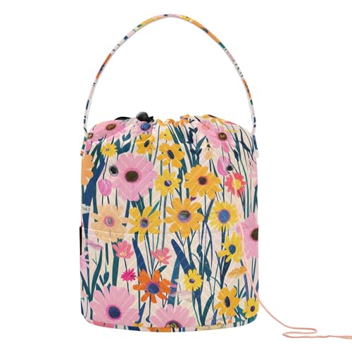 Yarn Storage Bag Small Crochet Bag Knitting Bag Organizer Blooming Flowers Yarn Bags for Crocheting Basket