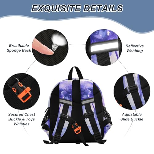 Kid's Backpack for Boys & Girls Toddler Bag Purple and Blue Flowers Backpack with Safety Leash3