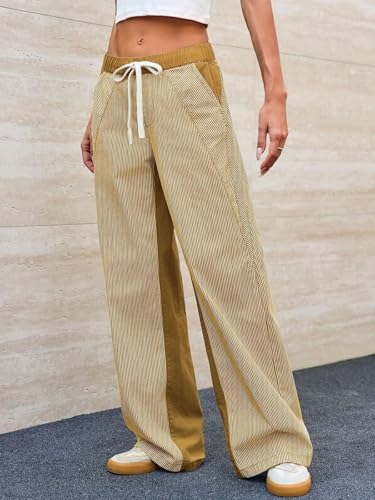 Women's Striped Jeans Casual Drawstring Low Rise Wide Leg Denim Pants 2025 Trendy Jeans with Pockets2