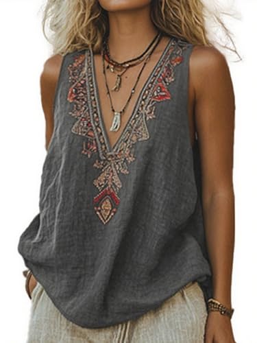 Chvity Peasant Blouses for Women V Neck Embroidered Floral Top