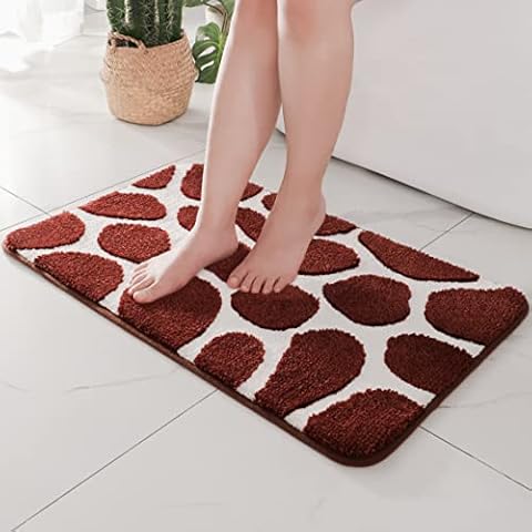 CHAKME Microfibre Bath Mat with Cobblestone 50 x 80 cm Brown and White Cover