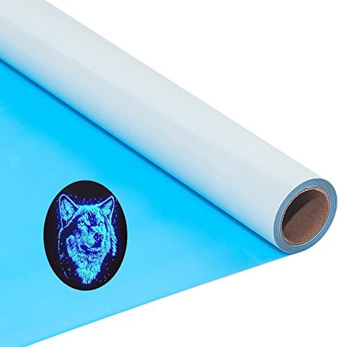 Image of Htv Vinyl Glow in Dark Heat Transfer Vinyl Roll Reflection HTV Vinyl Rolls 12 inch x5' Heat Vinyl Design for t Shirt, Iron-on Vinyl for Heat Press, Machine Silhouette Cameo(Glow Blue)