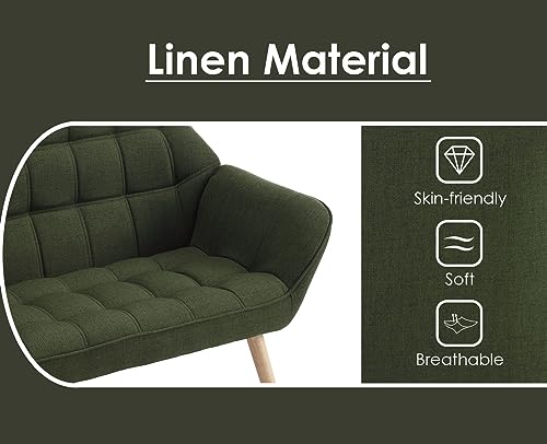 chairus 2 Seater Sofa Linen Tub Chairs Upholstered Cocktail Loveseat with Wooden Legs Comfortable Living Room Armchair (Green) - Image 4