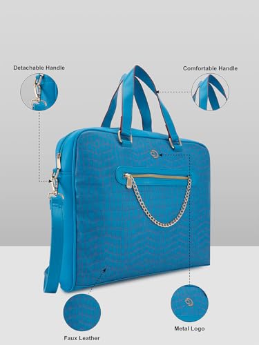 Image of Caprese Mist Laptop Bag, Large | Stylish Office Handbag for Women with 15.6 Inch Laptop Compartment with Adjustable & Detachable Sling Strap | Secure Zip Closure | Ideal for Office & Travel (Blue)