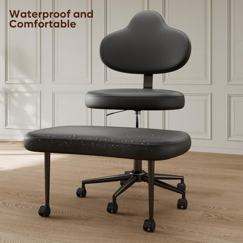 Image of Pinmoco Cross Legged Office Chair with Wheels, Meditation Chair, ADHD Chair for Adults, Wider Height Adjustable Backrest and Seat, Yoga Office Chair, PU Leather, Black