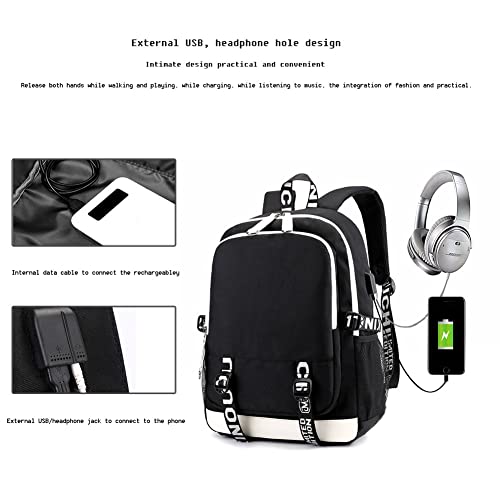 Casual Business Luminous Laptop Backpack Usb Headphone Port University Student Men Women School Bag Outdoor Travel Bookbag (Ghost Face) #TOP2