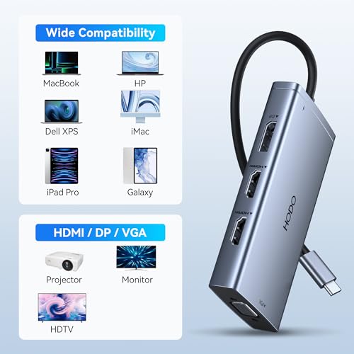 Hodo Usb C Docking Station Dual Monitor Adapter For Dell Hp, Laptop Docking Station 3 Monitors Quadruple Display Usb C Hub Dongle To 4K Hdmi+Dp+Vga,3 Usb2.0,100W Pd thumb #8