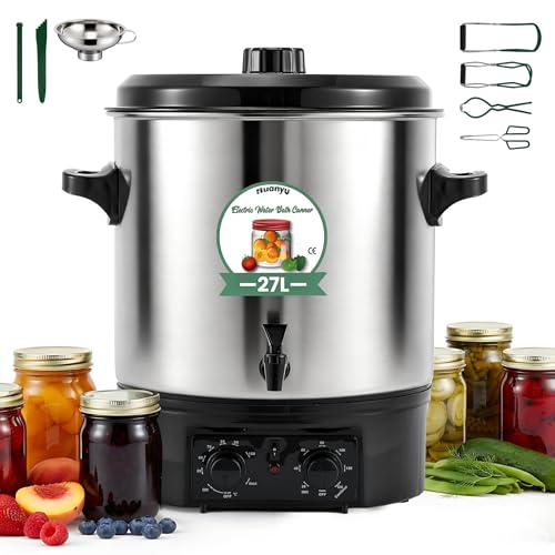 Huanyu 27L Electric Water Bath Canner Temperature & Time Adjustable Canning Machine with Canning Tools Perfect for Preserving Making Jams Sauce and Soup