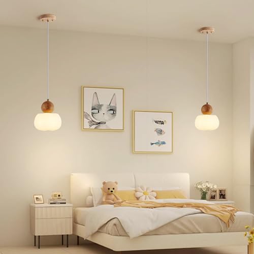 Lámpara colgante de madera de calabaza con pantalla acrílica blanca crema G9 2