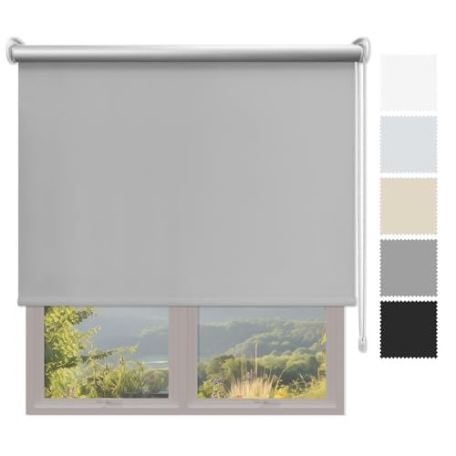 DECORESTOR Estor Enrollable Blackout Reflectante   Todas Las Medidas   100% Opaco y Térmico   Aislante frío y Calor   Persiana para Ventanas y Puertas   Gris