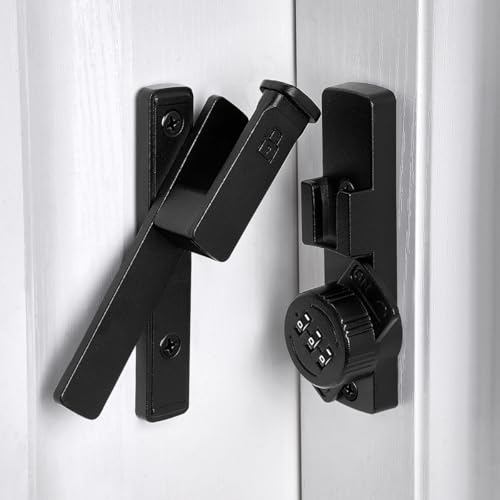 Image of INIRET 2 Packs Matte Black 90 Degree Barn Door Lock,Mechanical Password Lock,3 Digit Password Keyless,Flip Latch with Combination,Protect Privacy,for Barn Door,Cabinets,Windows,Garden,Bathroom