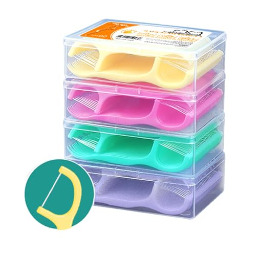 Hilo dental, 200 Piezas Hilo Dental con Mango 4 Colores Palillos de Dientes Dental Floss con Estuches Portátiles alambre de dientes para eliminación de sarro Dientes Palillos Interdentales