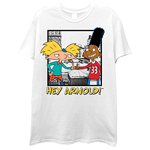 Nickelodeon Mens Hey Arnold Shirt - Hey Arnold Classic Mens T-Shirt (White, Large)