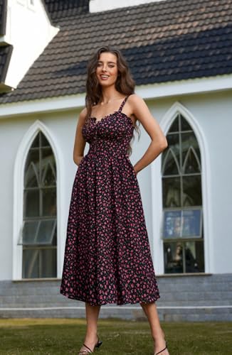 Image of Scarlet Darkness Summer Dresses for Women 2026 Floral Corset Dress Long Milkmaid Dress with Pocket
