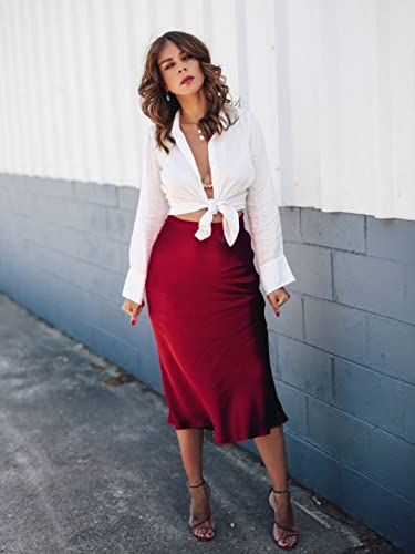 Image of Zeagoo Skirts for Women High Waist Skirt Elegant Midi Skirt Satin