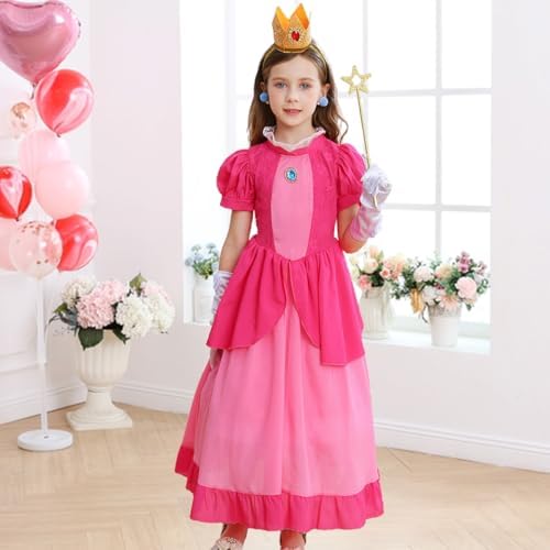 LiUiMiY Meisjes Doornroosje kostuum Aurora jurk kinderen roze lange mouwen verjaardag party verkleedkleding carnaval Halloween carnaval, roze, 104-110 (etiket 110
