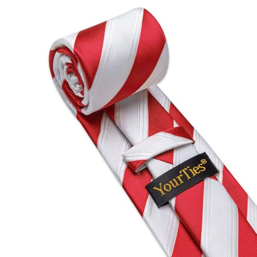 Image of YourTies Striped Ties for Men Classic Woven Silk Necktie with Handkerchief Cufflinks Set Formal Business Party Wedding