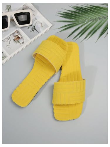 OYOANGLE Women's Textured Square Open Toe Slide Sandal Dressy Slip on Flat Sandals2