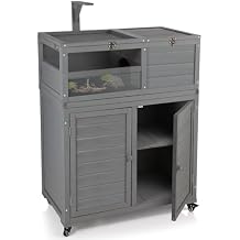 Wooden Tortoise Habitat with Storage and Wheels, Large Turtle Enclosure Cage with Lamp Holder, Tortoise Enclosure Indoor & Outdoor, Reptile Enclosure Small Animal Cage with for Gecko, Lizard, Snake