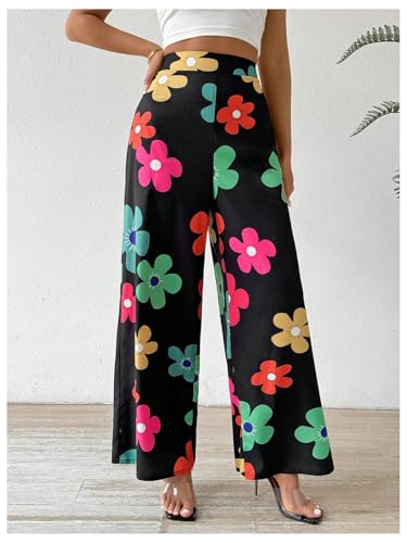 Verdusa Women's Boho Floral Dressy Pants Vacation Wide Leg High Rise Long Trousers4
