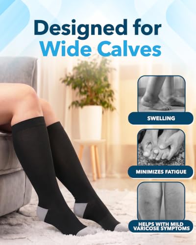Image of Doctor's Select 3 Pairs Plus Size Compression Socks Wide Calf - Bamboo Viscose Knee High Socks | Circulation Support