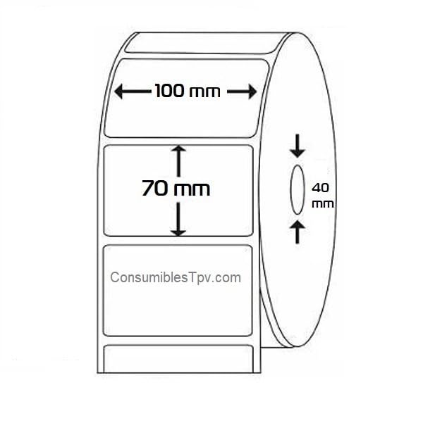 Pack 7 Rollos Etiquetas Térmicas Directas 100x70 mm, 5.005 Etiquetas Adhesivas Blancas Mate, 715 Etiquetas por Rollo, mandril 25 mm, Ø 102 mm, Sin Ribbon, para Impresoras de Etiquetas