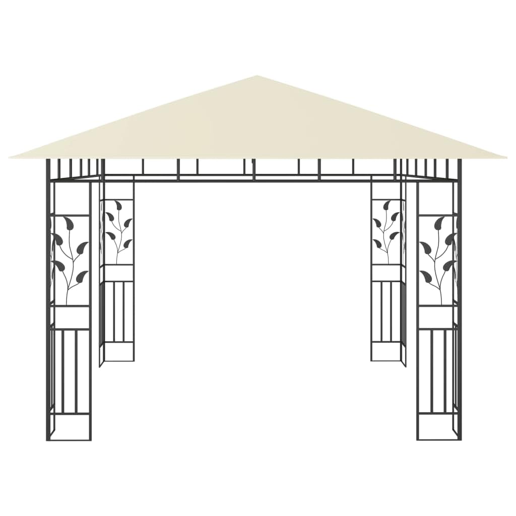 Pavillon Gartenpavillon Partyzelt Sonnenschutz Bierzelt Gartenlaube mit Moskitonetz & LED-Lichterkette 3x3x2,73m Cremeweiß