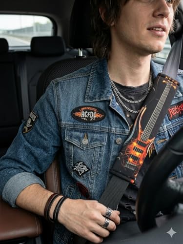 Dijital Baskılı Emniyet Kemeri Pedi, Elektro Gitar Temalı, Yumuşak Süngerli, Universal, 26 cm, 2 Adet