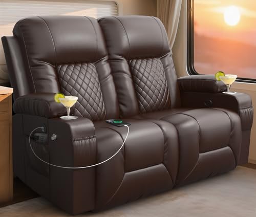 MOSGAT RV Loveseat Recliner Sofa Reclining Loveseat Wall Hugger Recliners with USB Ports Cup Holders Insert Pockets RV Recliners for Travel Trailers & Living Room RV Furniture | RV Couch | Brown