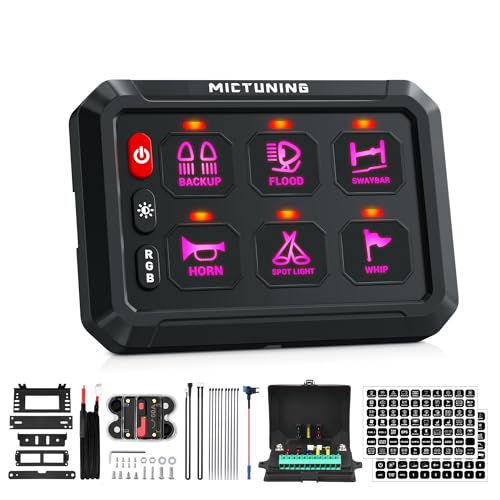 MICTUNING P1S RGB 6Gang Schalttafel,Multifunktions-Wechsel Sofortiger Blitzimpuls Schaltkasten 5 Stufe Helligkeits Schaltkreis Kontrolle Relais System Box für LKW RV Offroad