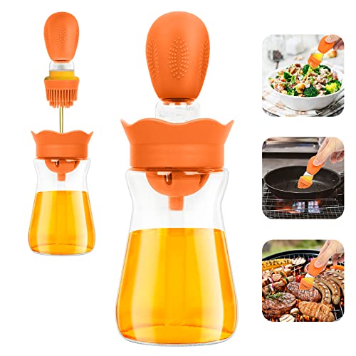 Uktunu Botella de Aceite 200ml Dispensador Oliva Aceite con Cepillo de Silicona Distributeur d'huile d'olive Botella Barbacoa Aceite Spray Aceite Cocina para Cocinar,Ensalada,Hornear,Pan,BBQ Naranja Cover