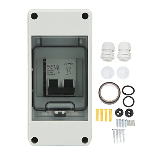 DC Miniature Circuit Breaker, 2 Pole DC1000V 20Amp Isolator with Waterproof Cover Disconnect Switch for Solar PV System, RV, Solar Off Grid System, Solar Panels Grid System