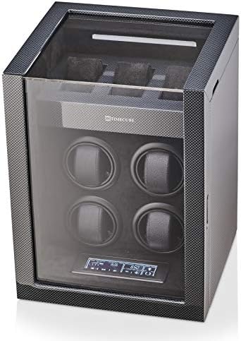 TIMECUBE Watch Winder for 4 Watches with 15 Winding Programs and 3 Watch Storage Slots (Carbon)