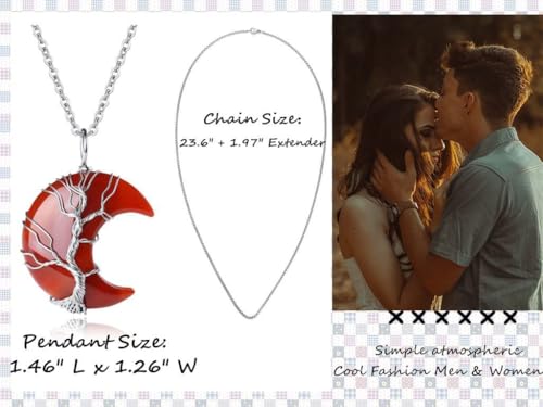 Image of XIANNVXI Tree of Life Wire Wrapped Crescent Moon Pendant Necklace Reiki Healing Crystal Stone Necklaces Natural Gemstone Quartz Jewelry for Women