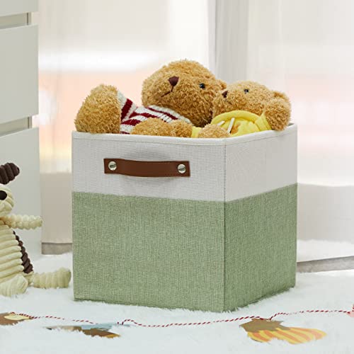 Hnzige Fabric 11X11 Cube Storage Bins, Set Of 4, Foldable Storage Cube Bin Baskets For Shelves With Handles, Bins For Cube Organizer Home Toy Nursery Closet(Green White) #TOP6