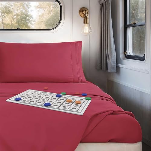 Nestl Burgundy Red Short Queen Sheets for RV, Hotel Luxury RV Queen Sheets Set, 4 Piece Fitted Bed Sheet Set and Pillowcases, Super Soft, Wrinkle-Free, and Breathable Camper Bedding