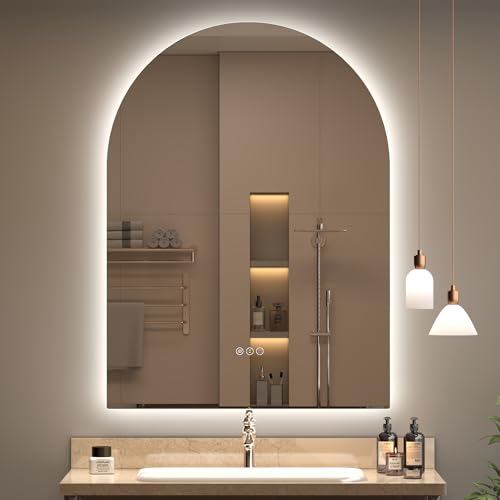 Image of 26x36 Inch Backlit Arched LED Bathroom Mirror | Dimmable Lighted LED Vanity Mirror, Anti-Fog, 3 Colors, Shatterproof, Memory, ETL Listed