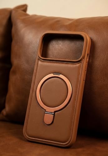 Image of DAVIK Luxury Magnetic Leather Case for iPhone Series - Waterproof Protective Cover, Heavy-Duty, Metal Kickstand, Ultra-Strong Magnet & Microfiber Vault Interior (Brown, iPhone 17)