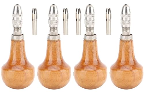 4 Set Pin Vise Chuck, Handle Pin Vise Graver Type Chuck Jewelers Handles Wooden Vice Hand Drill Engraving with Single End Lock Nozzle Gold Jewelry Production Making Tool (4)