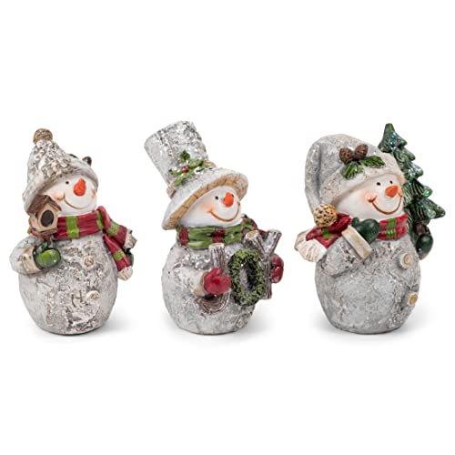 Transpac Joy Snowmen White And Green 4.25 Inch Resin Christmas Figurines Set Of 3 #TOP1
