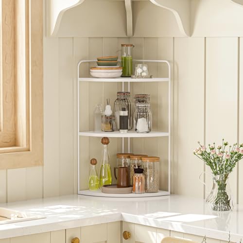 Image of Forest Angle Bathroom Counter Organizer,Countertop Organizer,Vanity Organizers,Bathroom Storage,Bathroom Sink Caddy,Counter Shelf,Corner Counter,Corner Shelves(White)