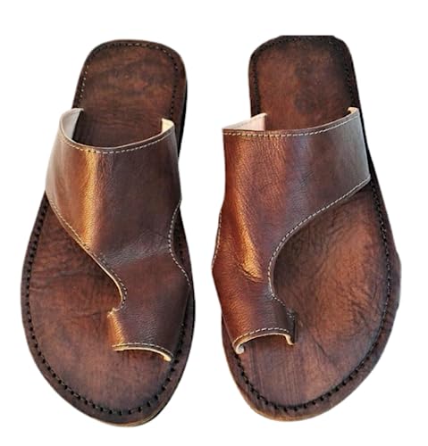 RUMITY Beach Sandals, Summer Sports Slippers, Flat Bottomed Hollowed Out Fish Mouth Sandals, Toe flip Flops, 38-48(Brown,44)