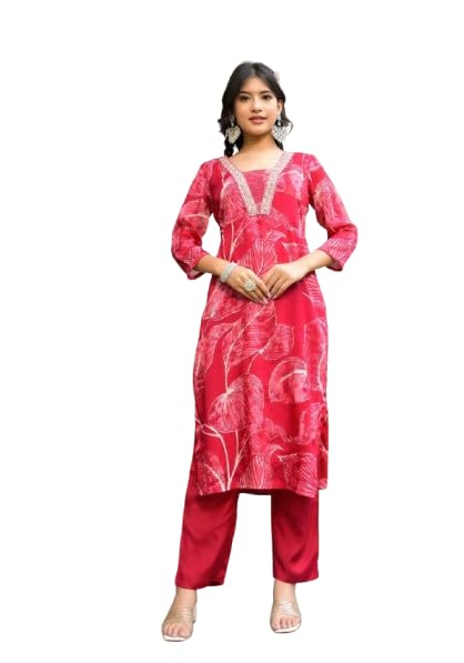 Kurta droite brodée avec paillettes pour femme et son dupatta en mousseline