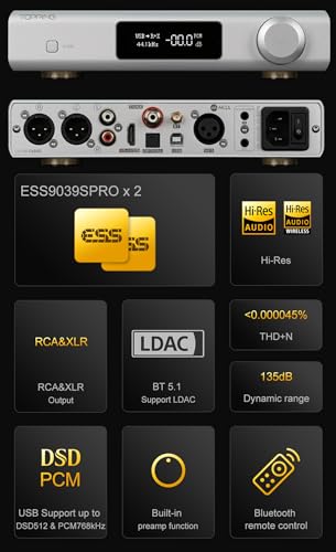 Image of Topping D90 III Sabre MQA Full Balance HiFi DAC Bluetooth 5.1 ES9039SPROx2 DSD512 PCM32bit /768kHz USB /Coax /Opt /AES /IIS Desktop Audio Preamp (Black)